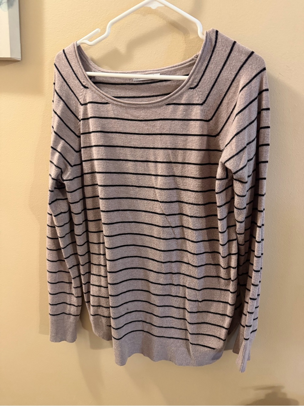 Pink Clover Striped Crewneck Women's Sweater in Light Taupe size XL